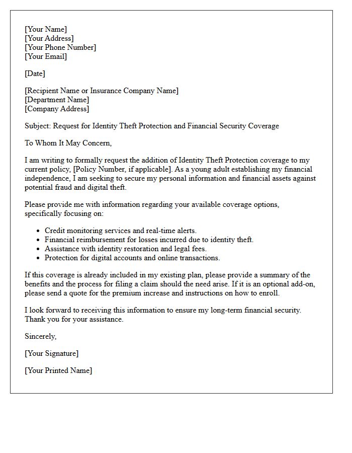 Young Adult Financial Security Identity Theft Coverage Letter