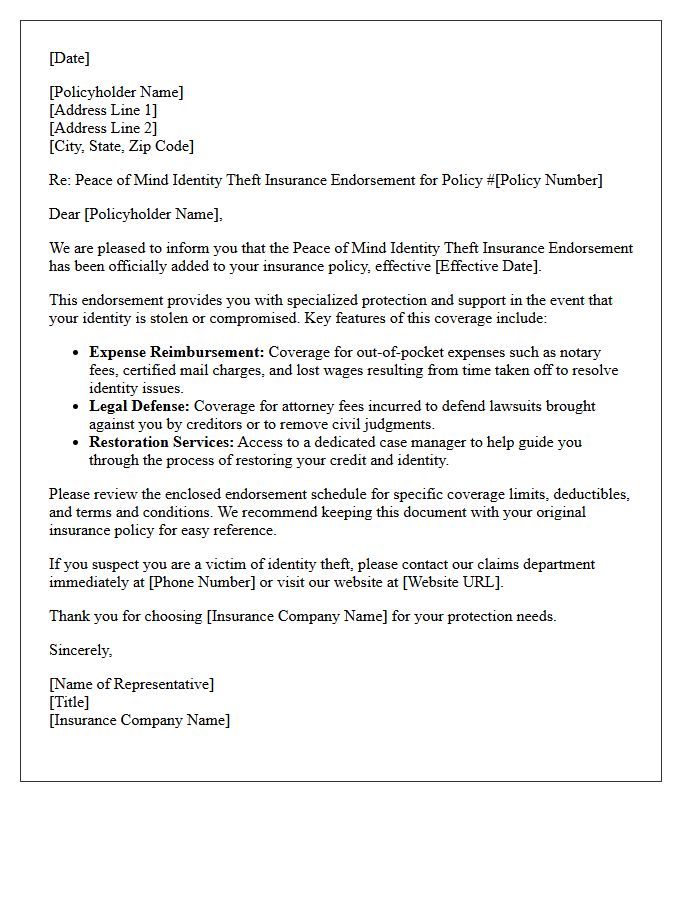 Peace Of Mind Identity Theft Insurance Endorsement Letter