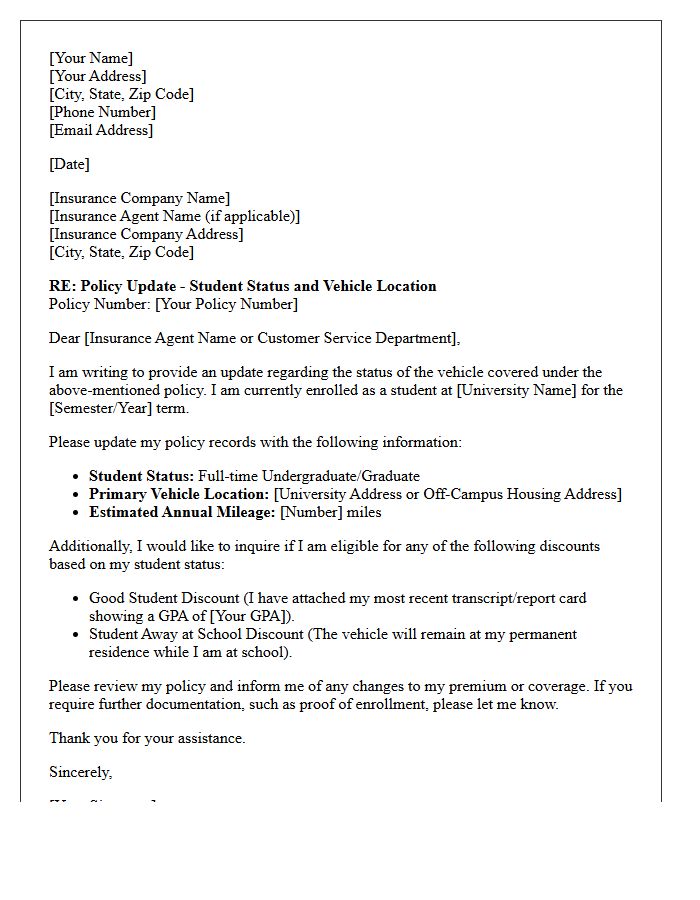 University Student Auto Policy Update Letter