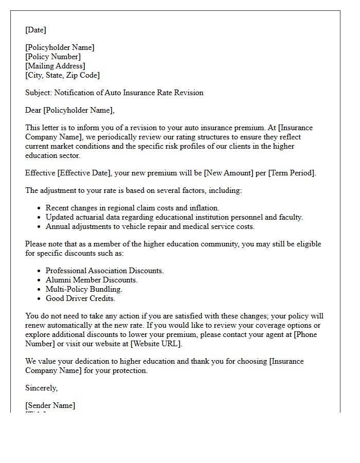 Higher Education Auto Insurance Rate Revision Letter