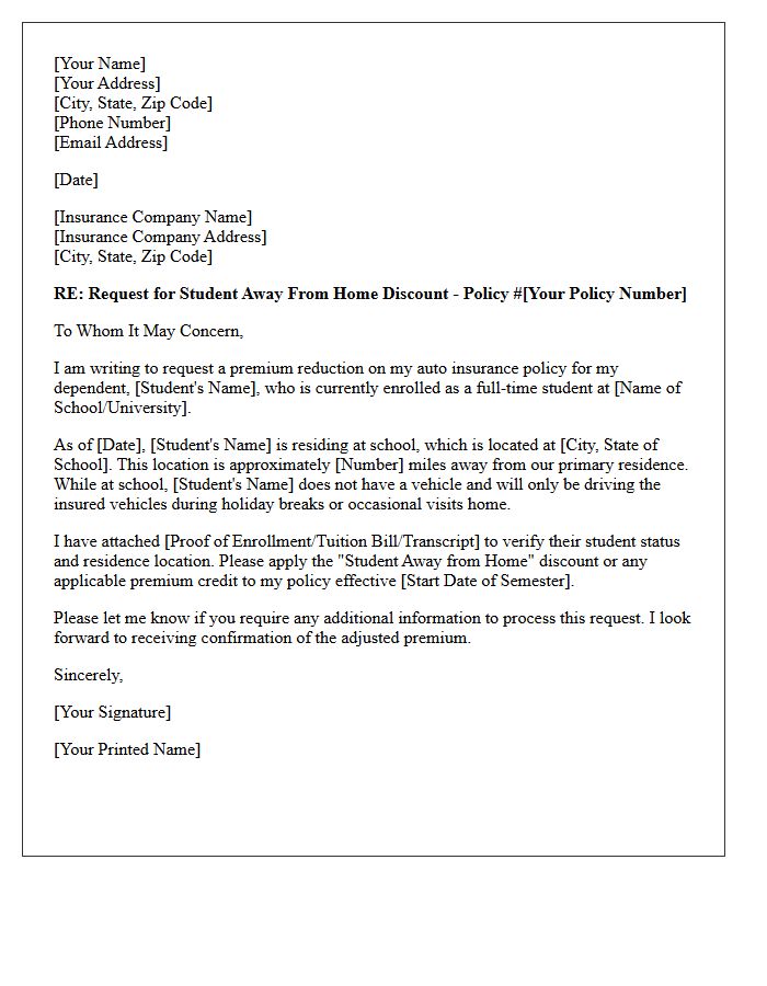 Student Away From Home Premium Reduction Letter
