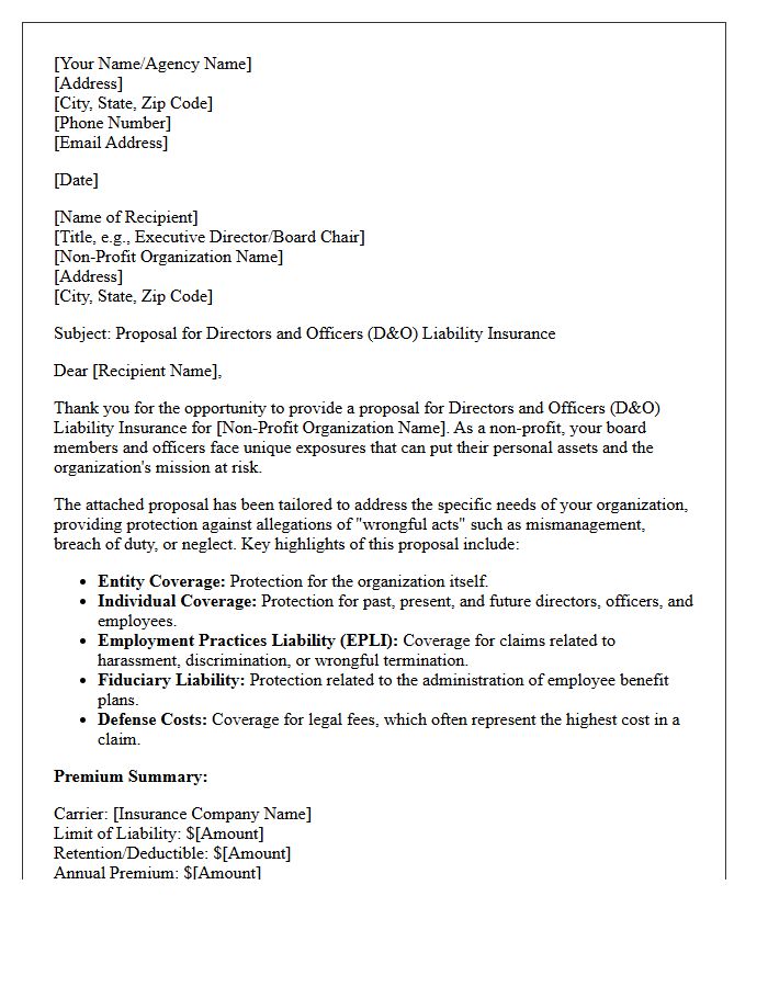 Non-Profit Directors And Officers Liability Insurance Proposal Letter