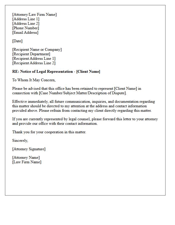 Letter Declaration Of Retained Legal Representation