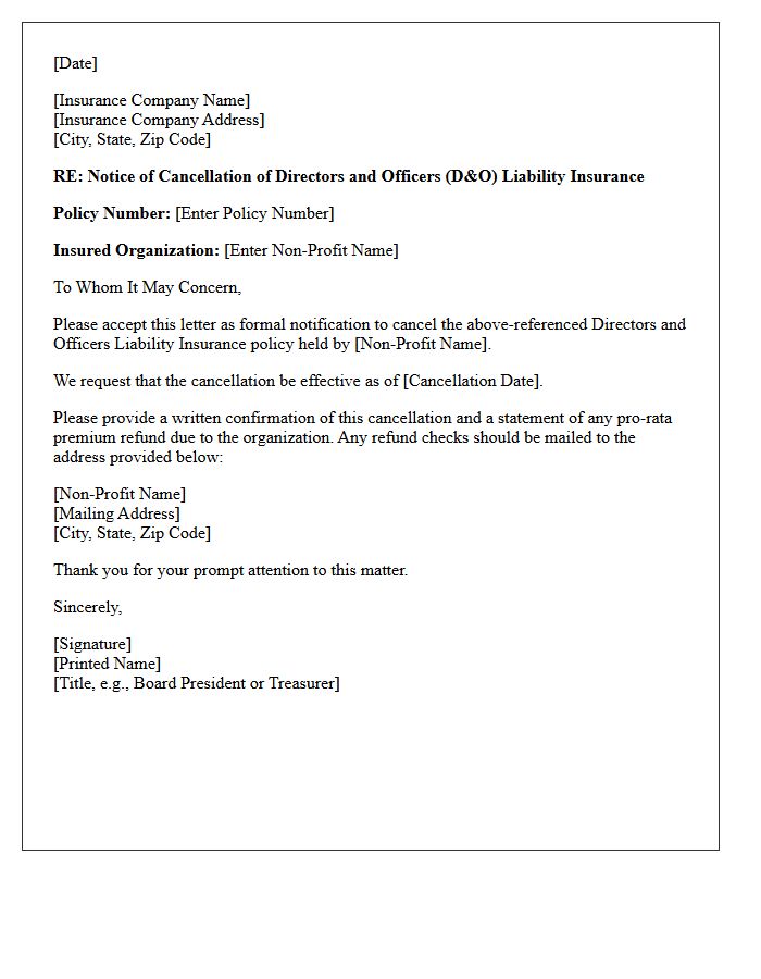 Non-Profit Board Directors And Officers Notice Of Cancellation Letter