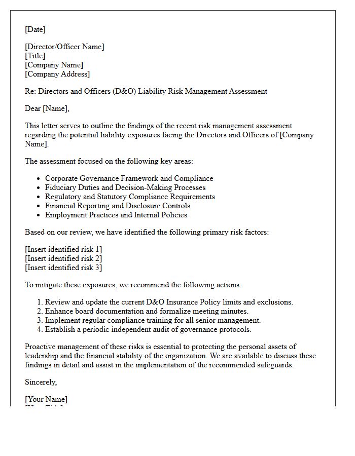 Directors And Officers Liability Risk Management Assessment Letter