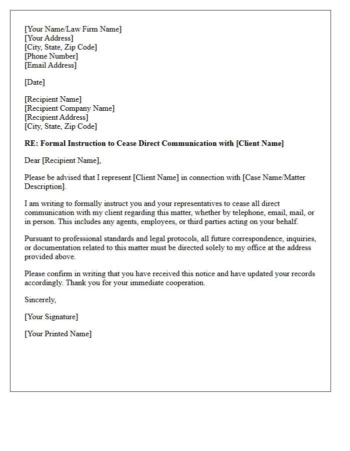 Letter Instruction To Cease Direct Client Communication