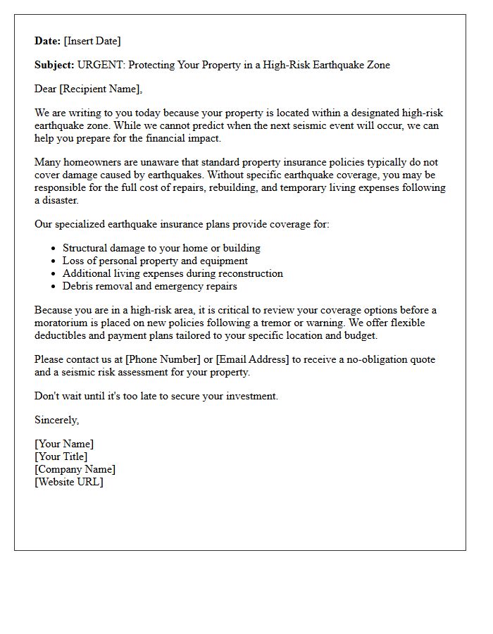 Urgent Earthquake Insurance Introduction Letter for High-Risk Zones