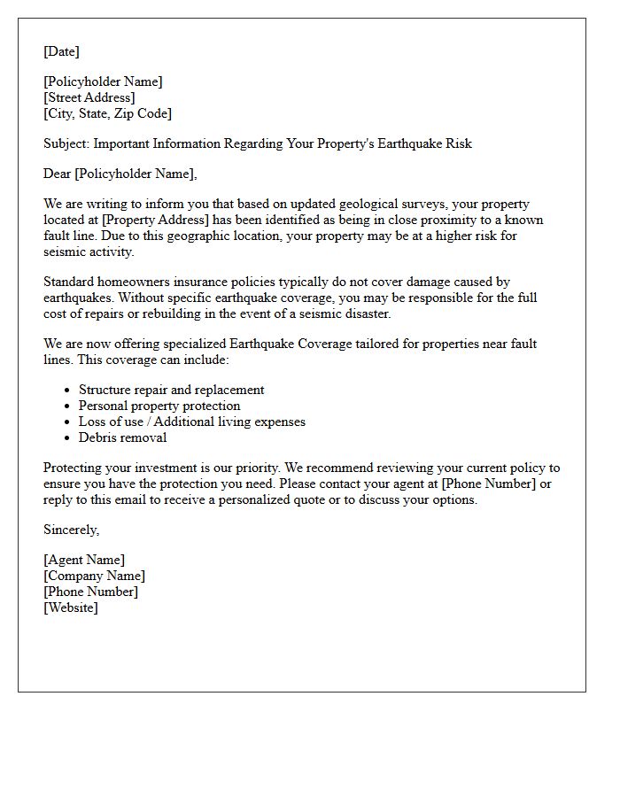 Fault Line Proximity Earthquake Coverage Introduction Letter