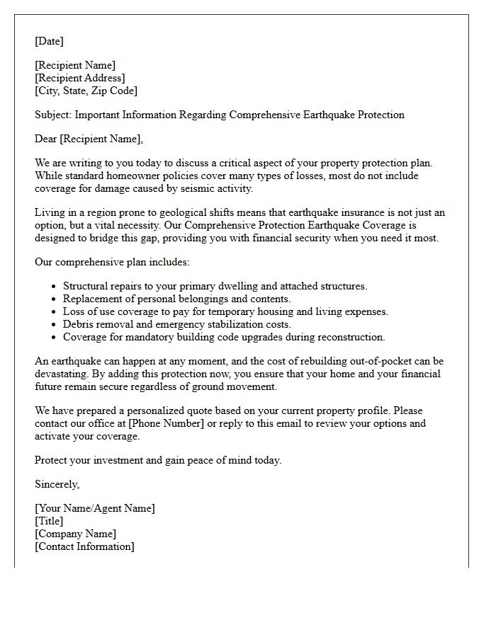 Comprehensive Protection Earthquake Coverage Introduction Letter