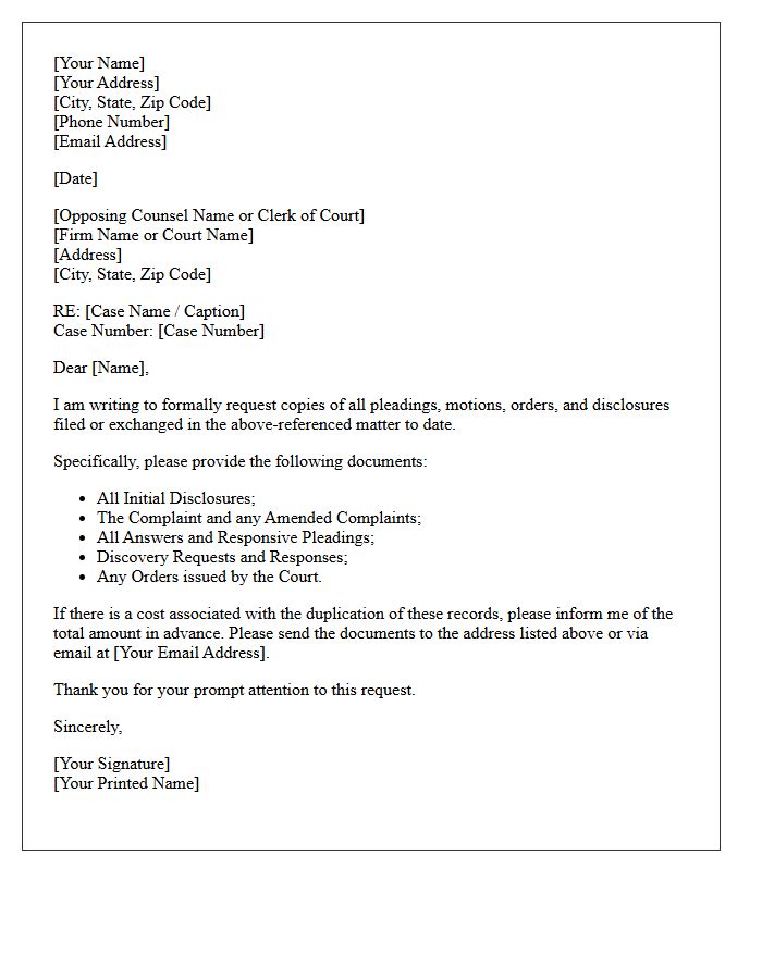 Letter Request For Copies Of Pleadings And Disclosures
