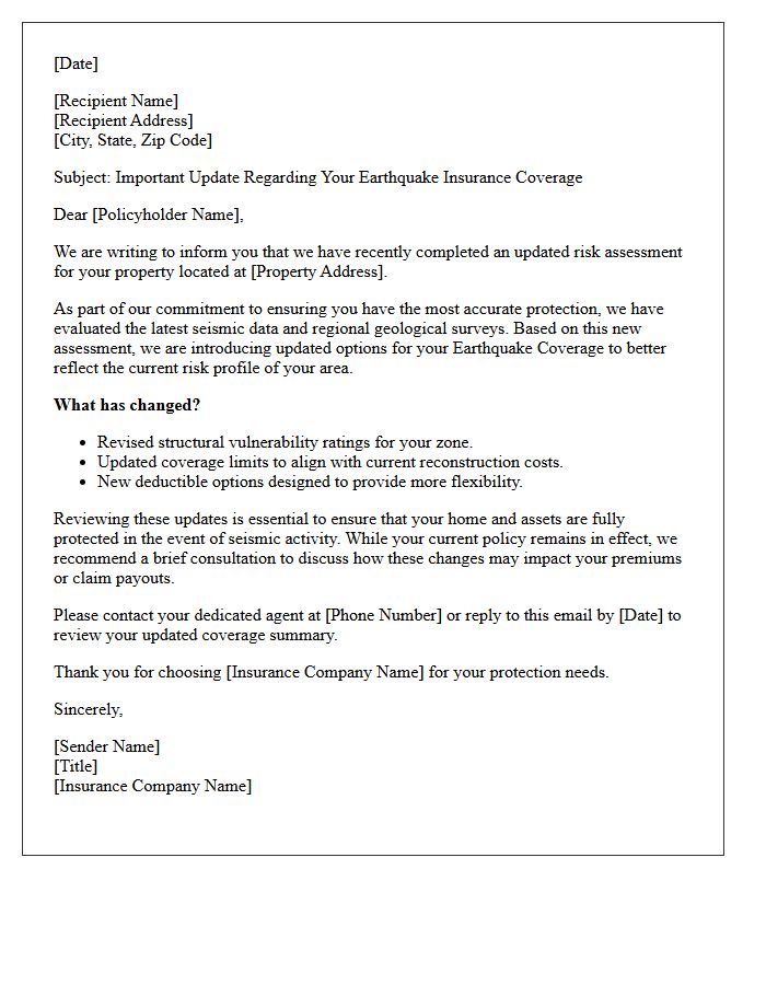 Updated Risk Assessment Earthquake Coverage Introduction Letter