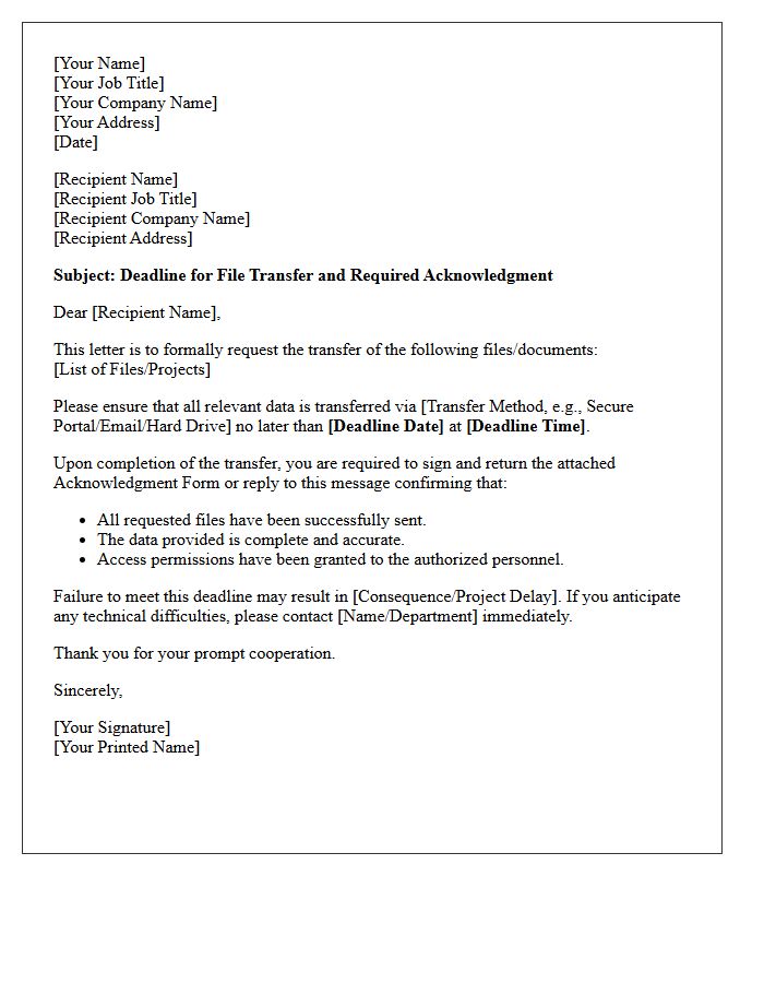 Letter Deadline For File Transfer And Acknowledgment