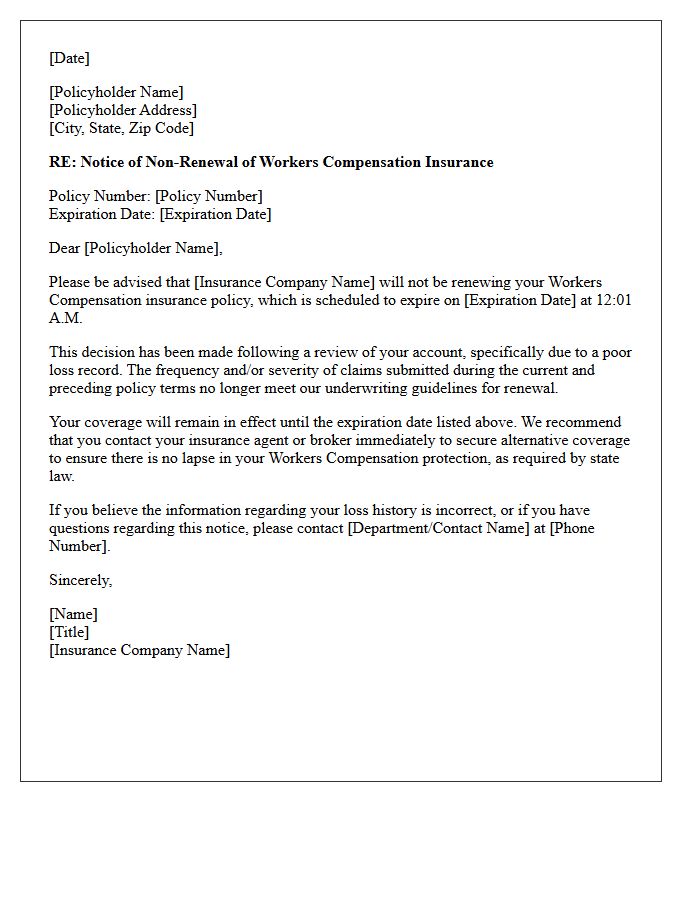 Workers Compensation Non-Renewal Letter for Poor Loss Record