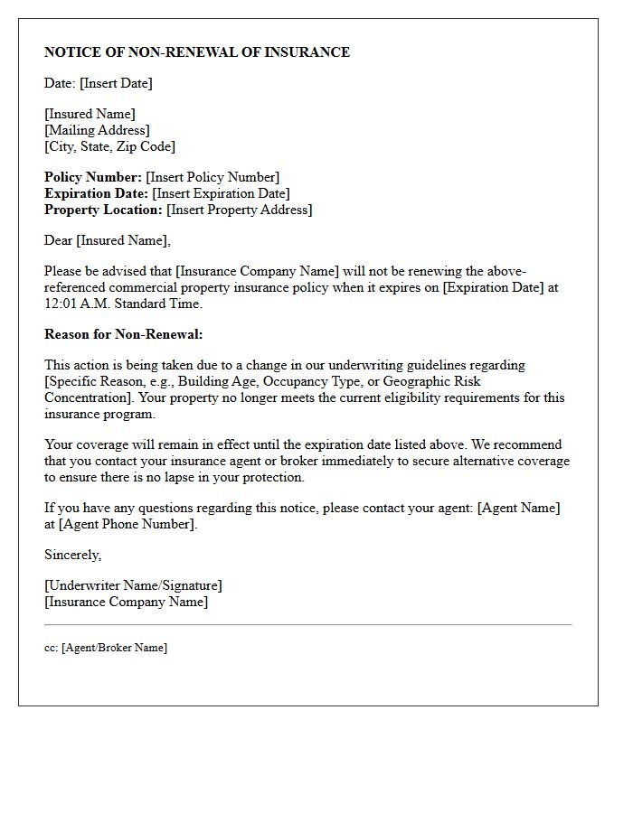 Commercial Property Underwriting Change Non-Renewal Letter