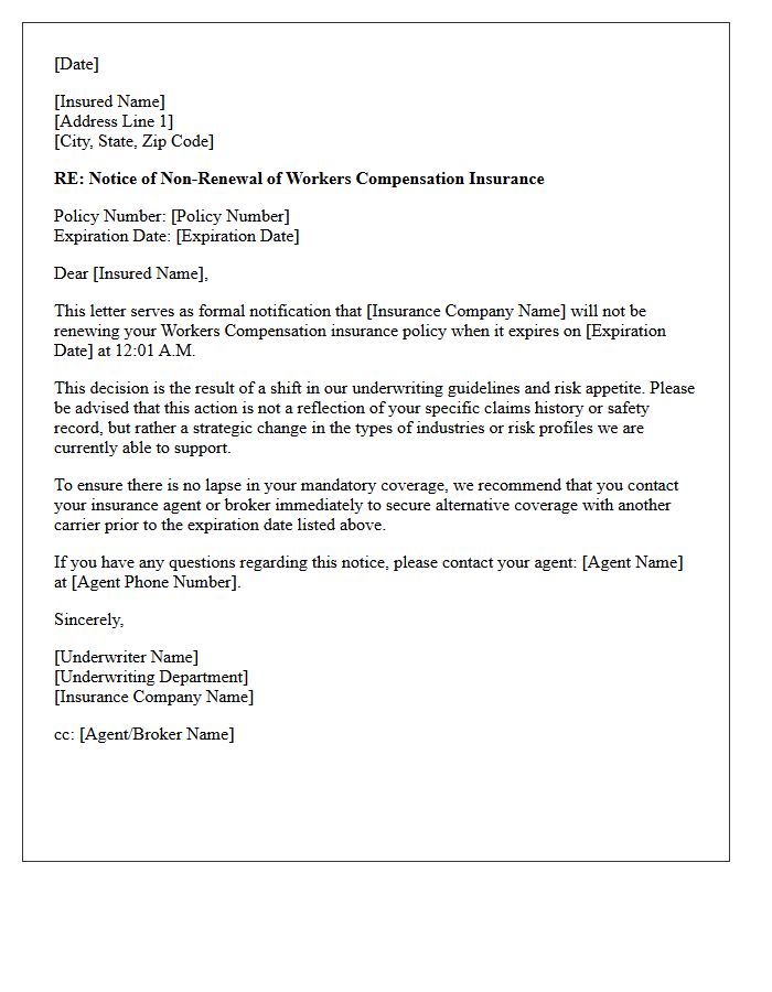 Workers Compensation Underwriting Shift Non-Renewal Letter