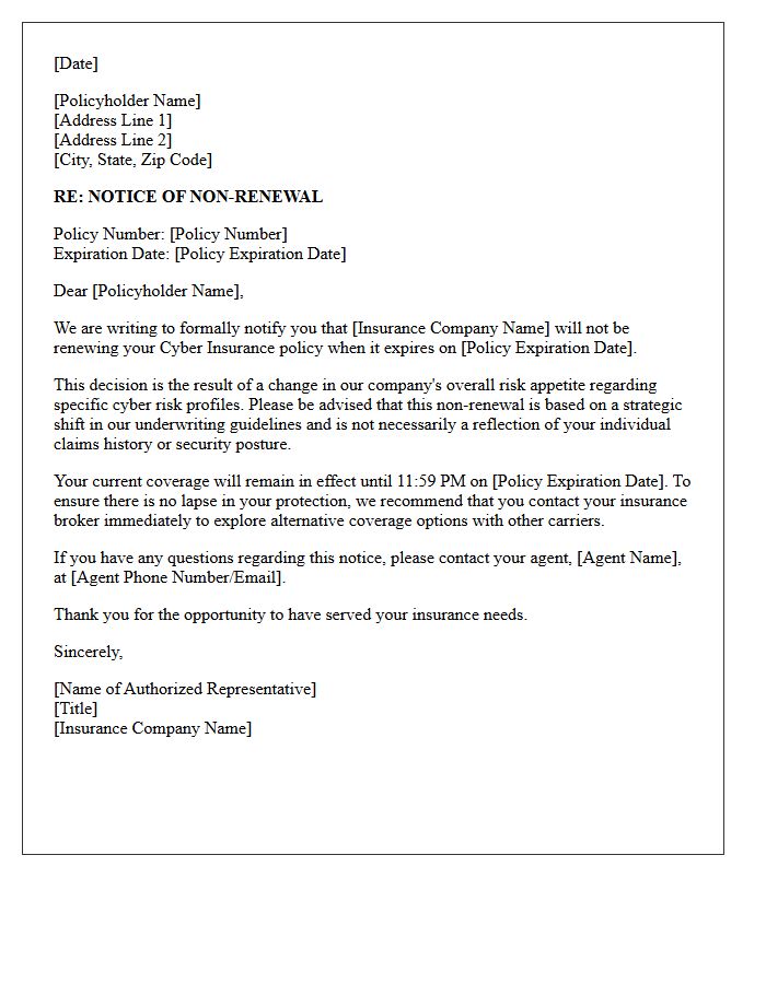 Cyber Insurance Risk Appetite Change Non-Renewal Letter