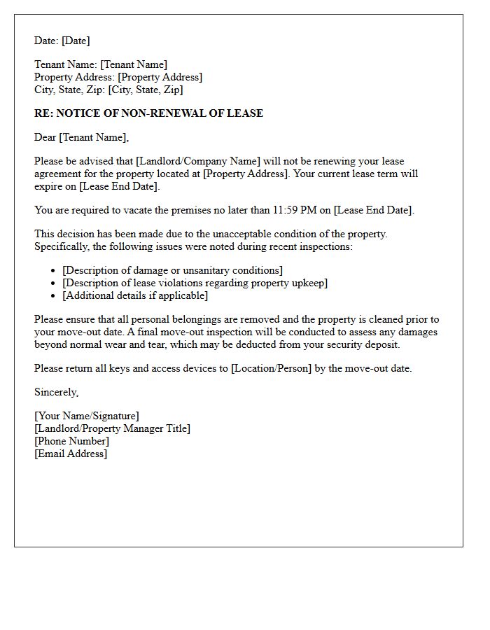 Notice of Non-Renewal Letter for Unacceptable Property Condition