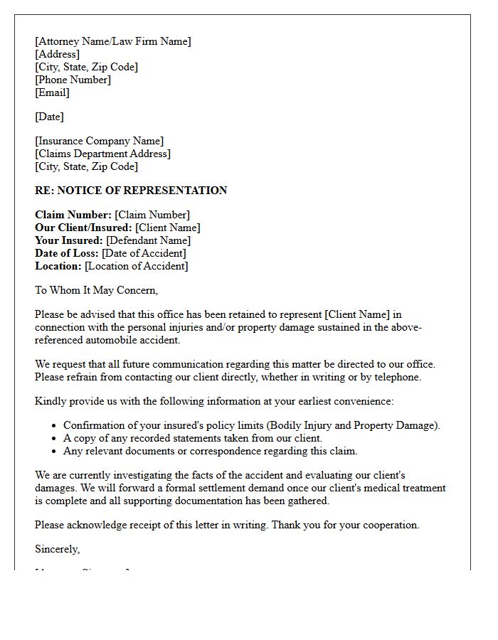 Auto Accident Notice of Representation Letter
