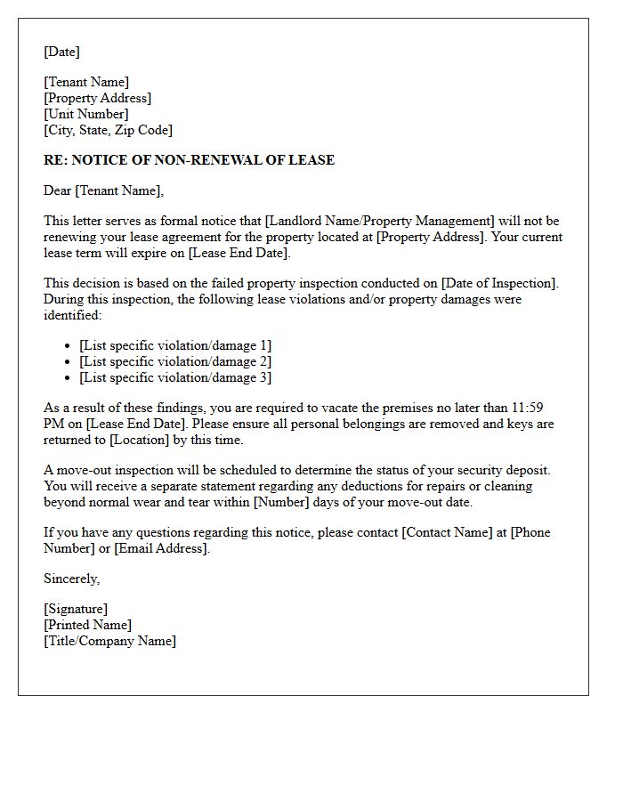 Failed Property Inspection Non-Renewal Letter