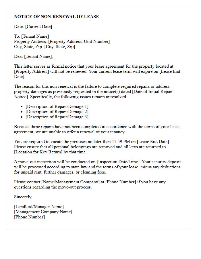 Failure to Complete Required Repairs Non-Renewal Letter