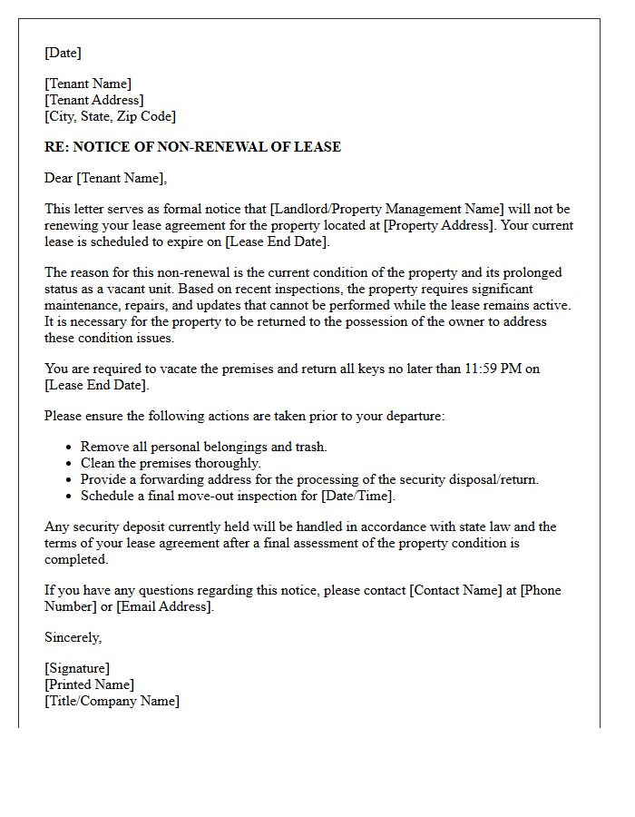 Vacant Property Condition Non-Renewal Letter