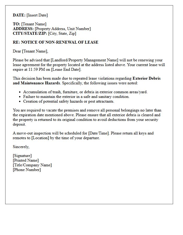 Exterior Debris and Maintenance Hazard Non-Renewal Letter