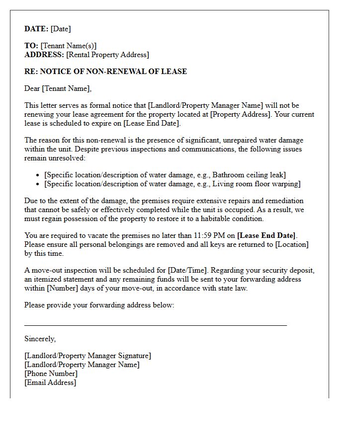 Unrepaired Water Damage Non-Renewal Letter