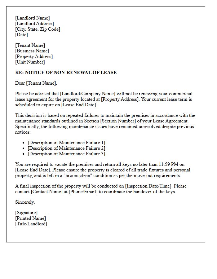 Commercial Property Maintenance Failure Non-Renewal Letter