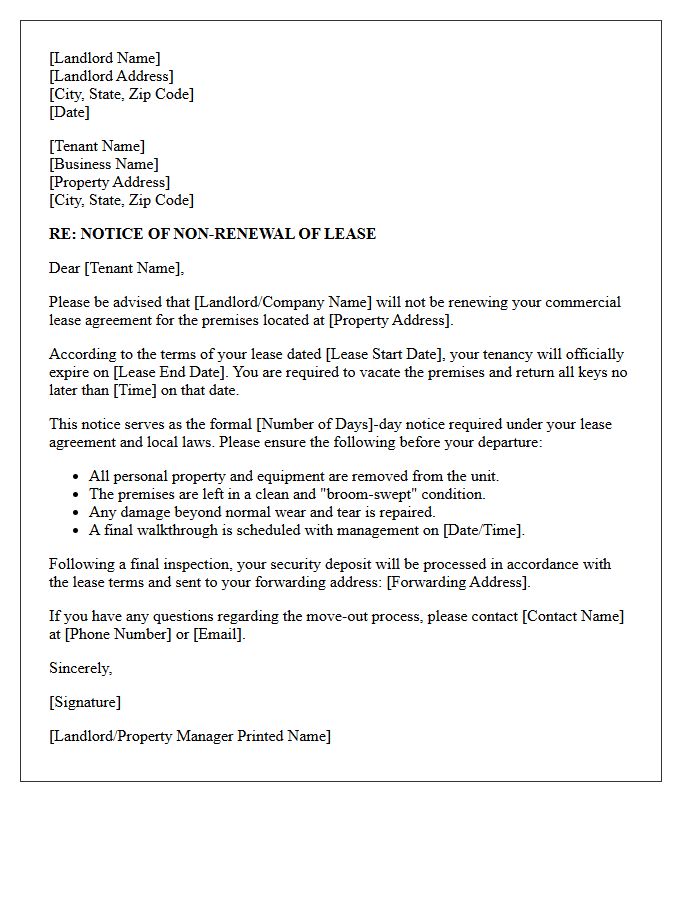 Commercial Property Vacancy Non-Renewal Notice Letter
