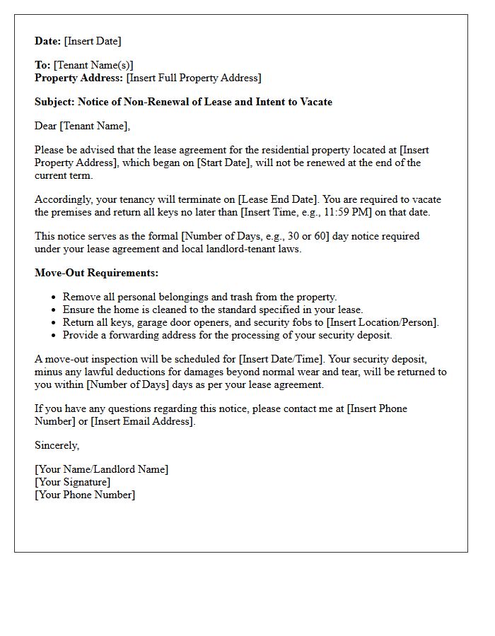 Residential Home Vacancy Non-Renewal Declaration Letter