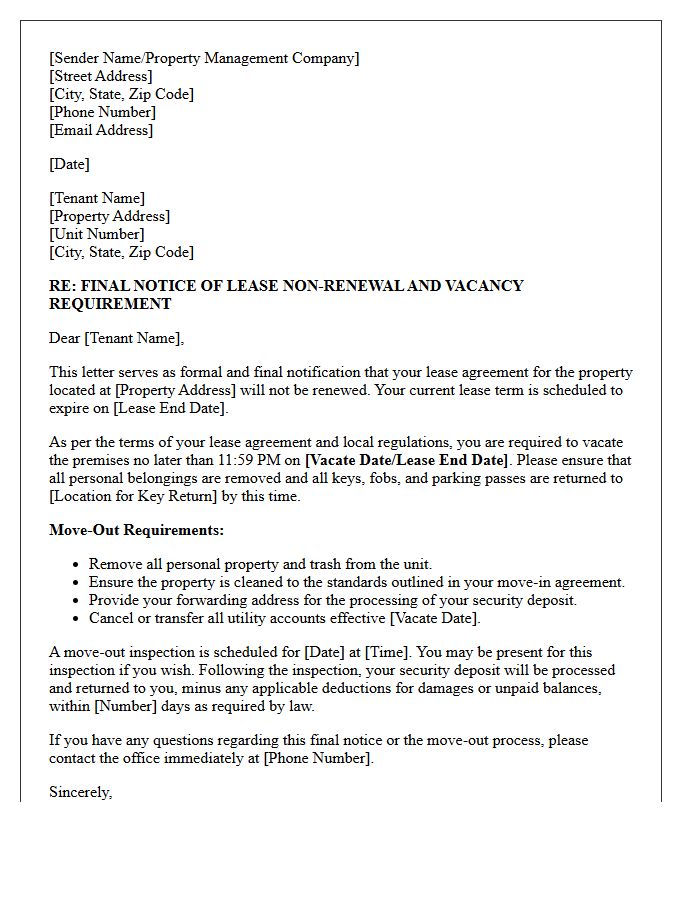 Final Property Vacancy Non-Renewal Notification Letter