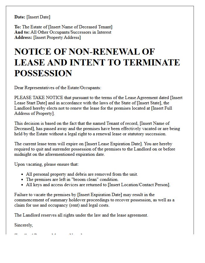 Statutory Notice of Non-Renewal Letter for Vacated Estate