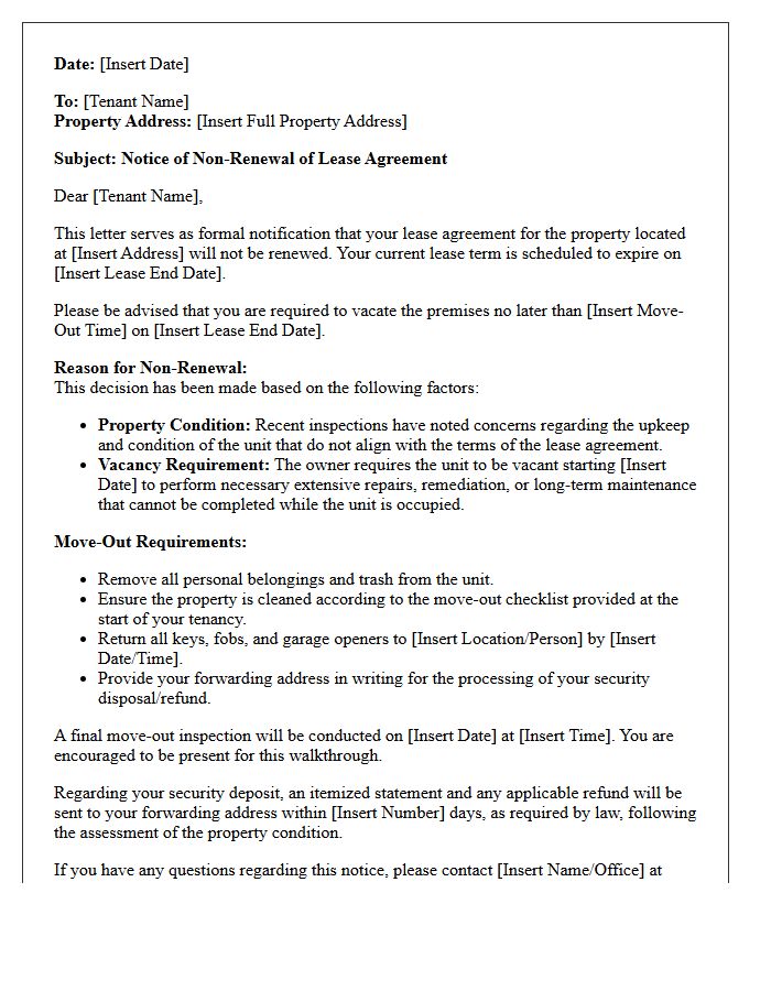 Property Condition and Vacancy Non-Renewal Advisement Letter