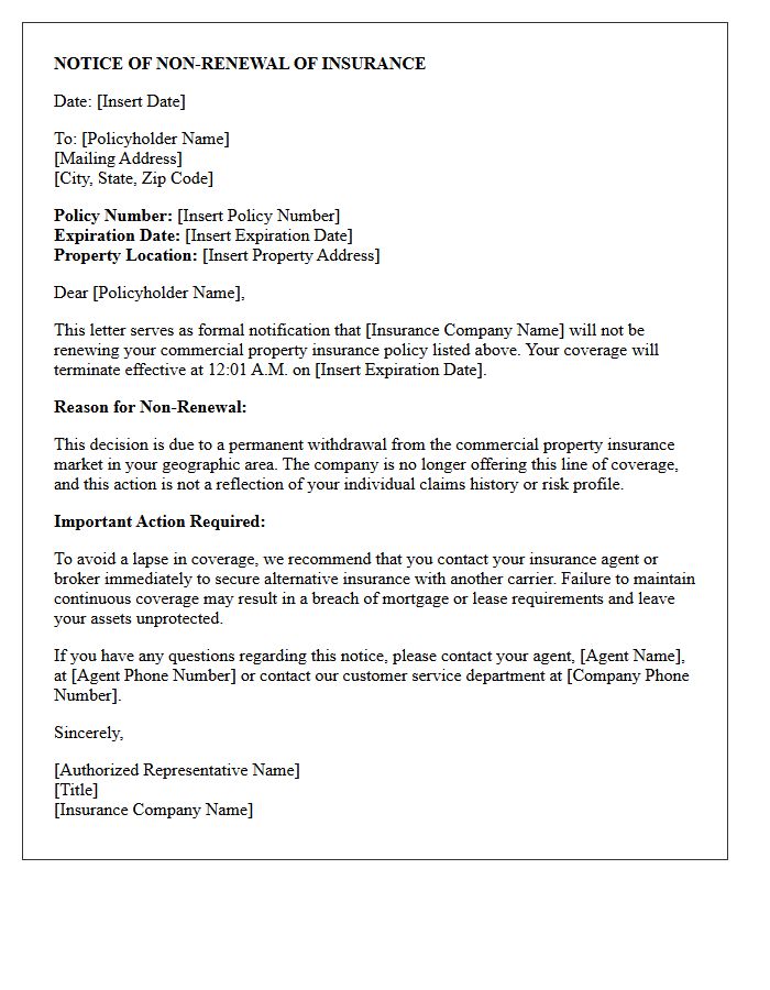 Commercial Property Insurance Market Withdrawal Non-Renewal Letter