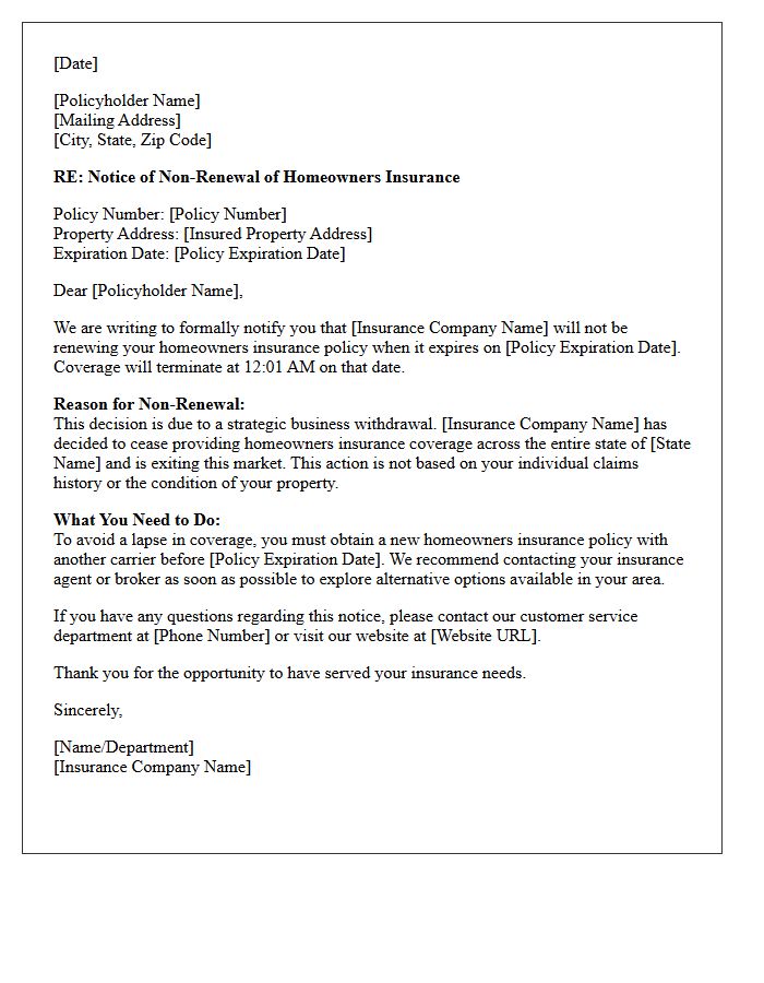 Homeowners Policy Non-Renewal Due to Carrier State Exit Letter