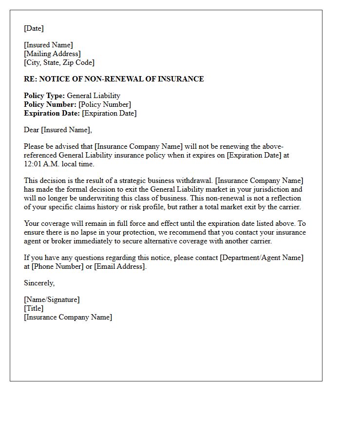 General Liability Market Exit and Policy Non-Renewal Letter