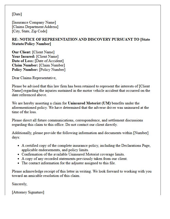 First Party Uninsured Motorist Representation Letter