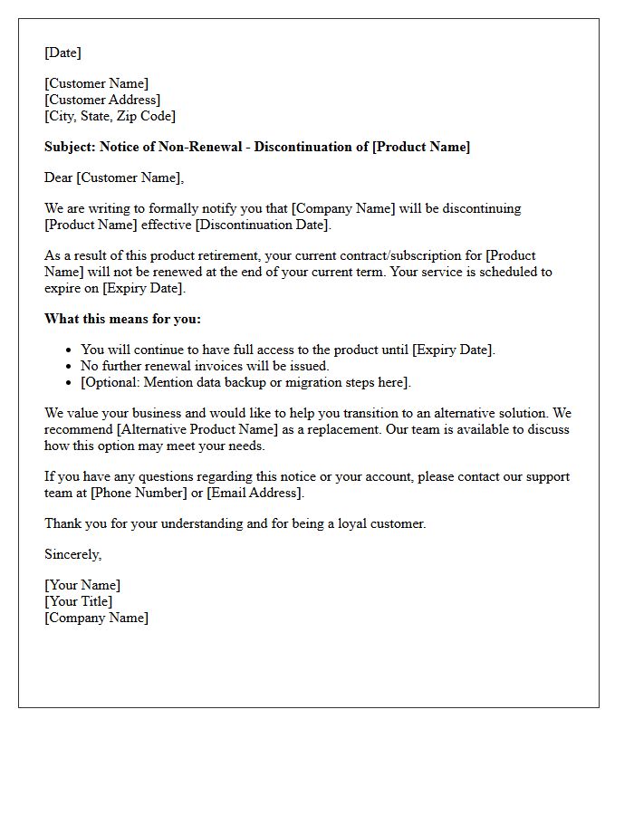Notice of Non-Renewal Due to Product Discontinuation Letter