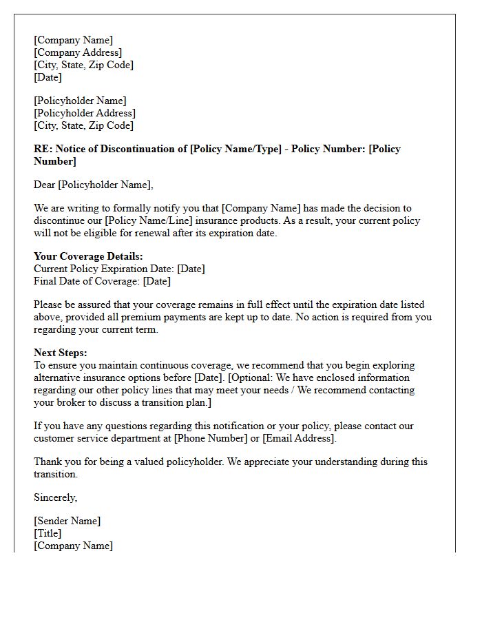 Letter of Notification Regarding Discontinued Policy Line