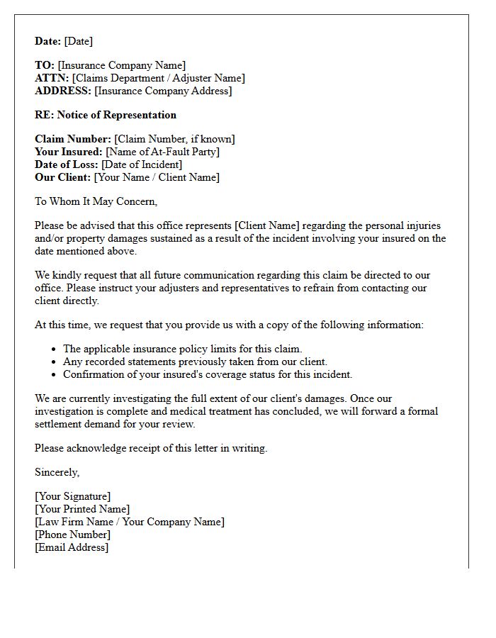 Third Party Liability Claim Representation Letter