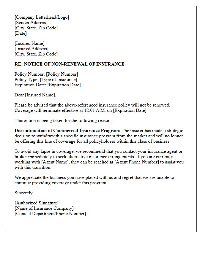 Commercial Insurance Program Discontinuation Non-Renewal Letter