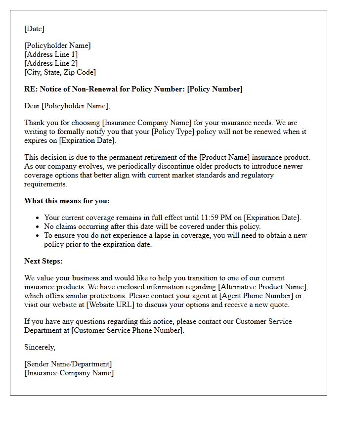Letter of Non-Renewal for Retired Insurance Product