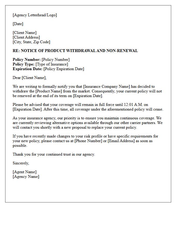 Agency Notice of Product Withdrawal and Non-Renewal Letter