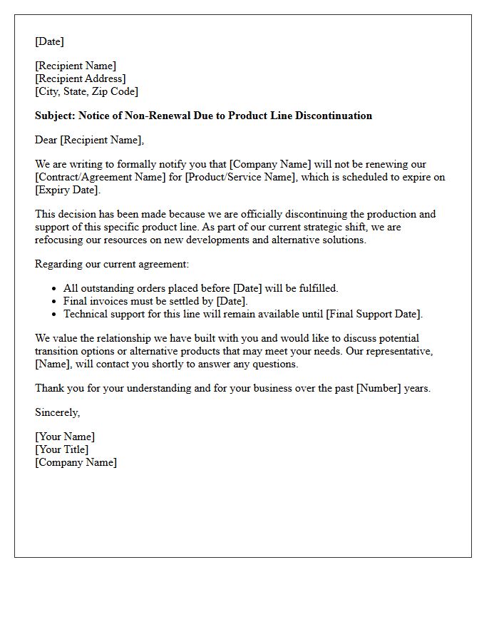 Letter Detailing Non-Renewal Due to Line Discontinuation