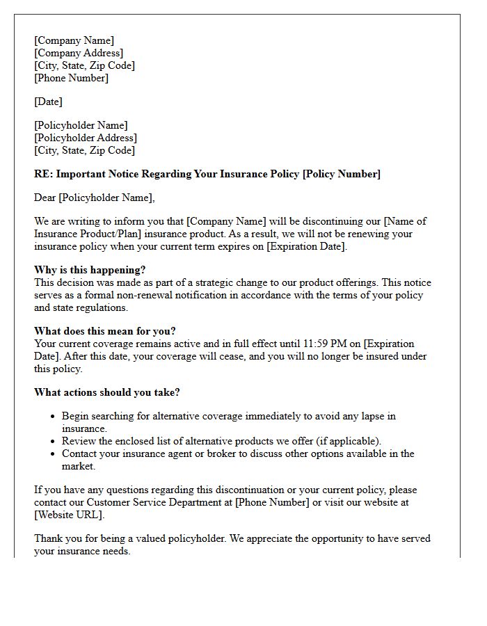 Insurance Product Discontinuation and Non-Renewal Letter