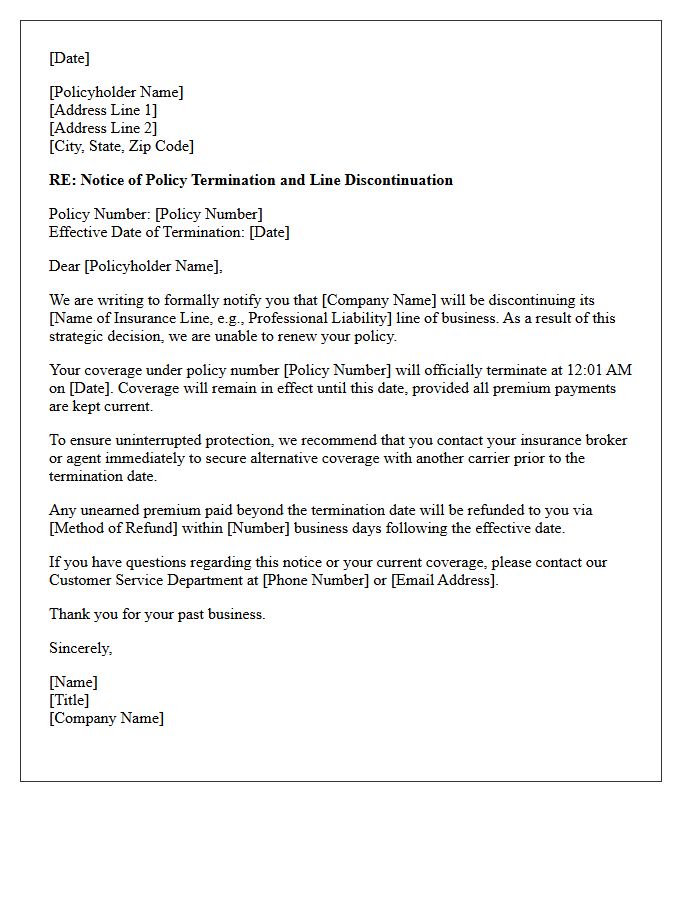 Notice of Policy Termination and Line Discontinuation Letter