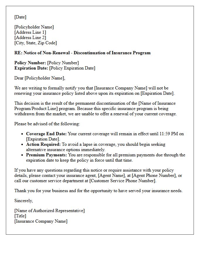 Letter of Intent to Non-Renew Discontinued Insurance Program