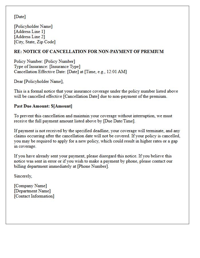 Notice of Cancellation for Non-Payment of Premium Letter