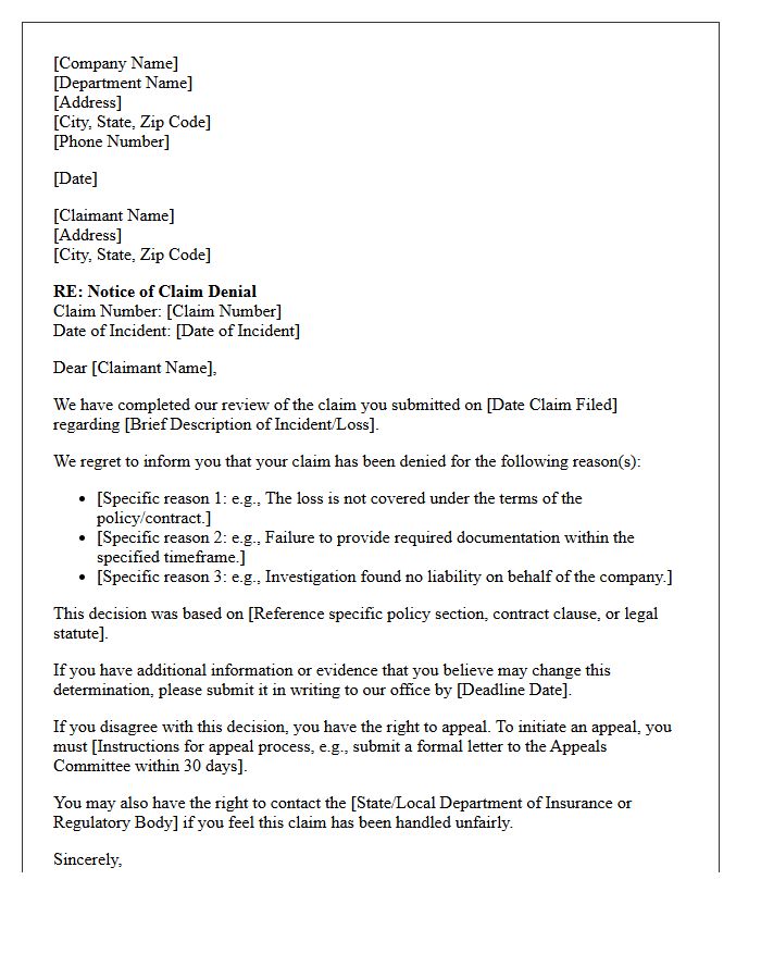 Notice of Claim Denial Letter