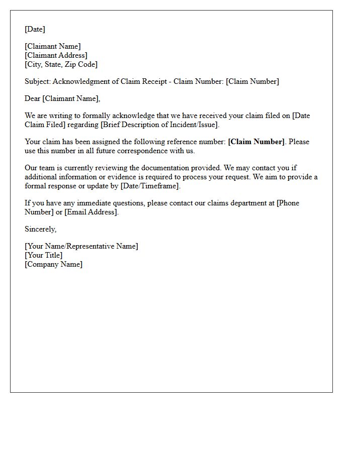 Acknowledgment of Claim Receipt Letter